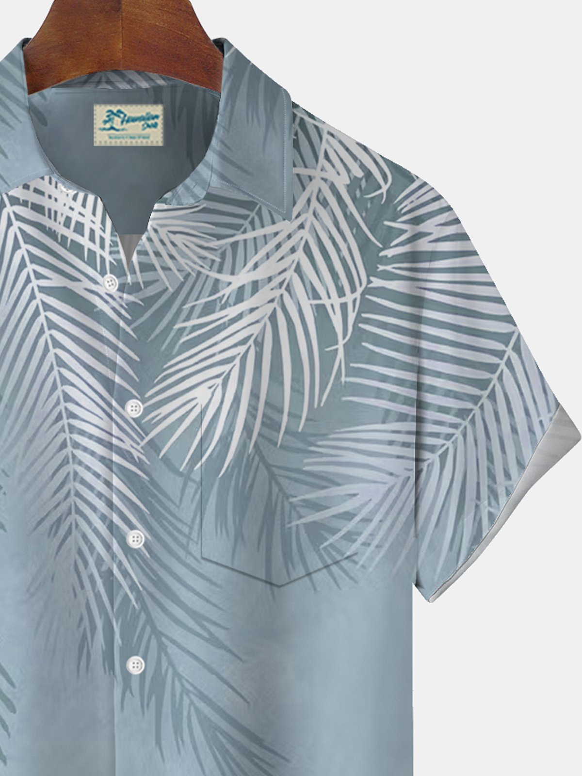 Royaura® Hawaiian Palm Leaf Gradient Print Men's Button Pocket Short Sleeve Shirt Big & Tall