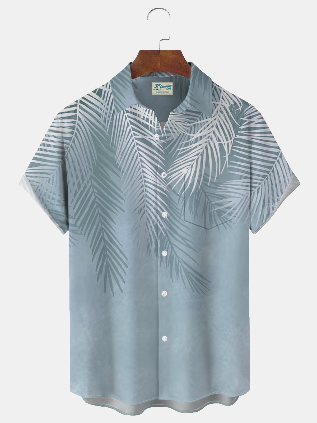 Royaura® Hawaiian Palm Leaf Gradient Print Men's Button Pocket Short Sleeve Shirt Big & Tall