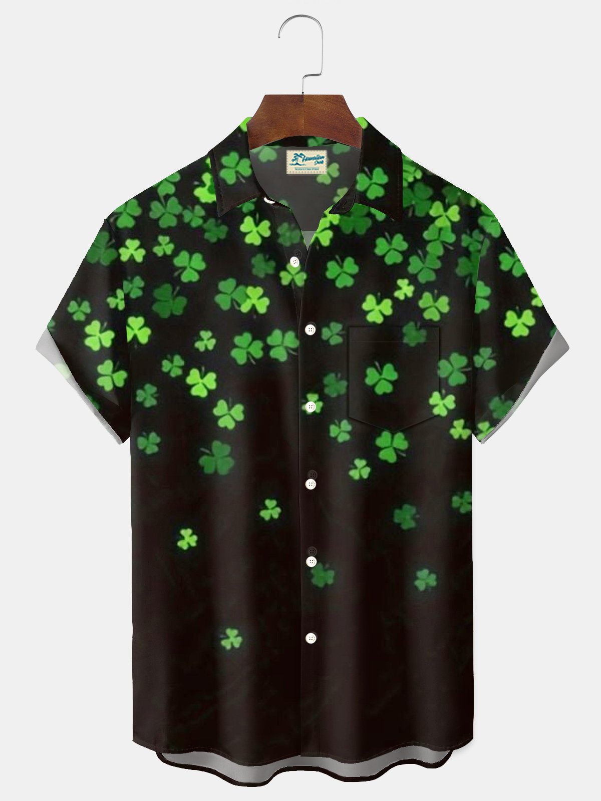 Royaura® St. Patrick's Day Shamrock Print Men's Button Pocket Short Sleeve Shirt Big & Tall