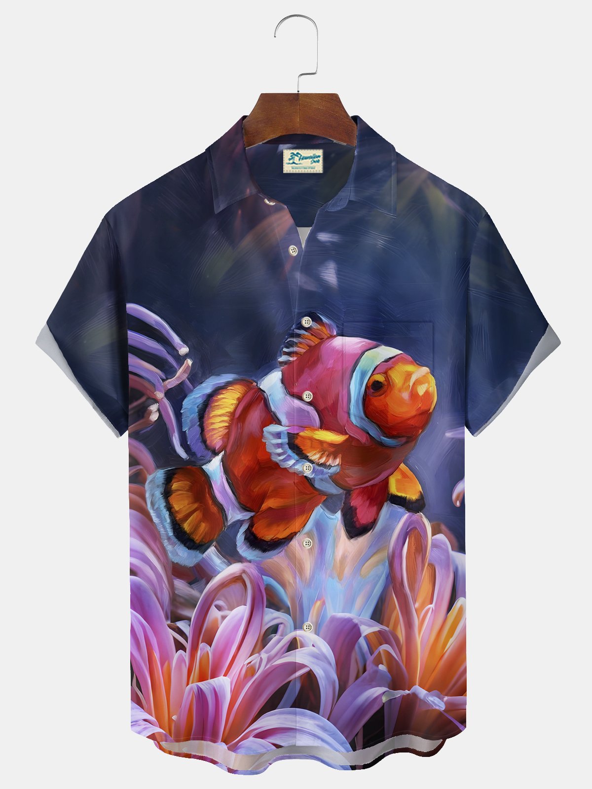 Royaura® Beach Resort Men's Hawaiian Shirt Clownfish Print Pocket Camping Shirt Big Tall