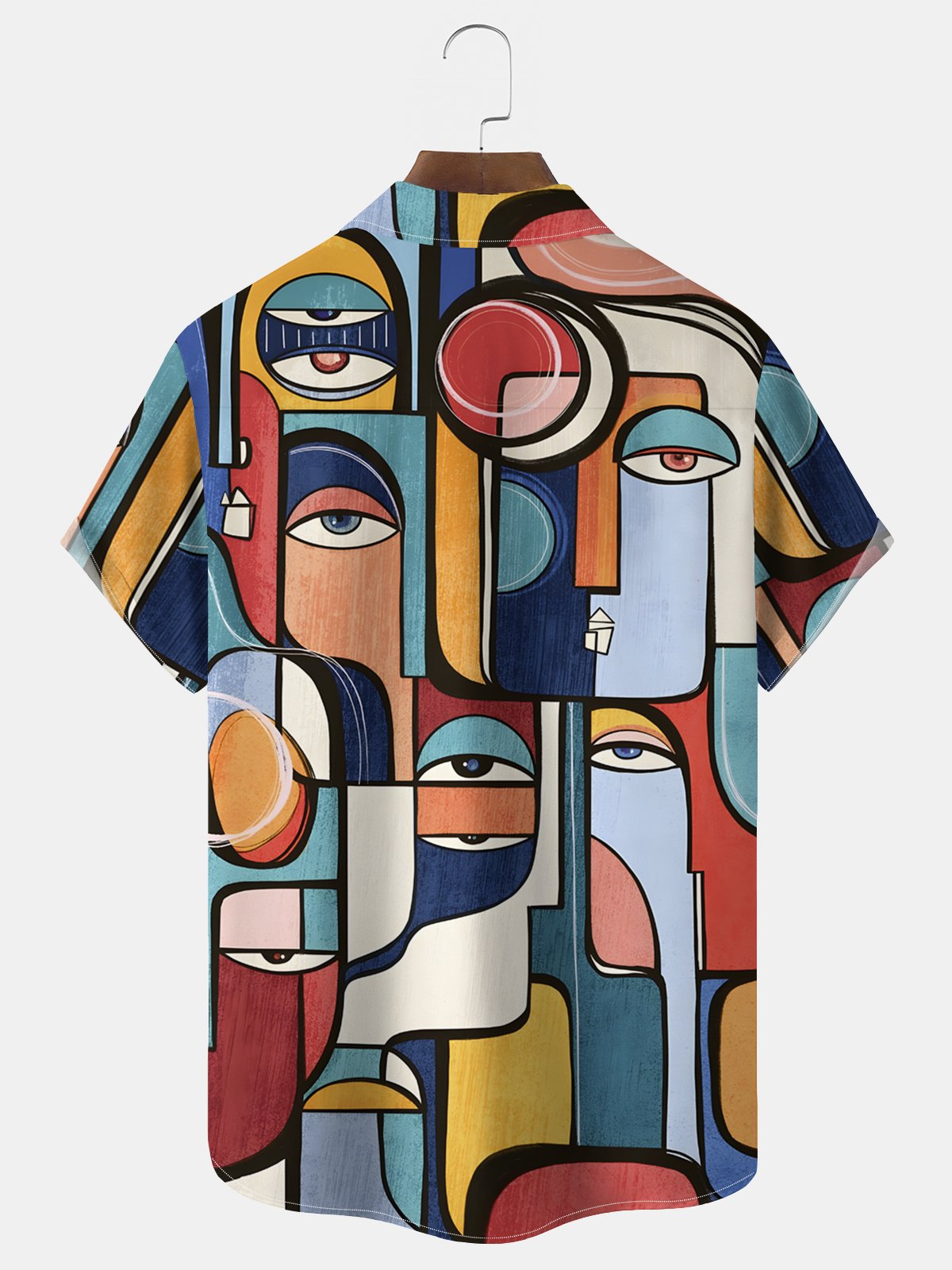 Royaura® Vintage Face Art Print Men's Wrinkle Free Seersucker Stretch Pocket Camping Shirt Big Tall