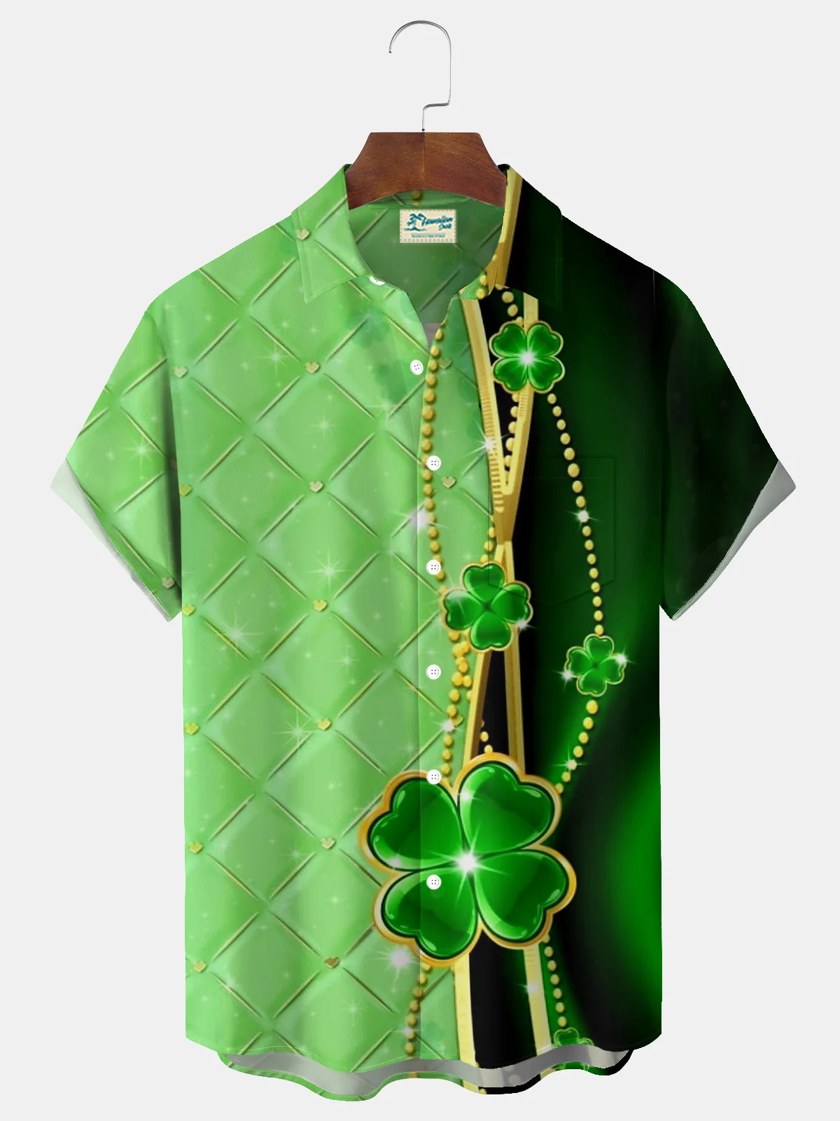 Royaura® St. Patrick's Day Gradient Print Men's Button Pocket Short Sleeve Shirt Big & Tall