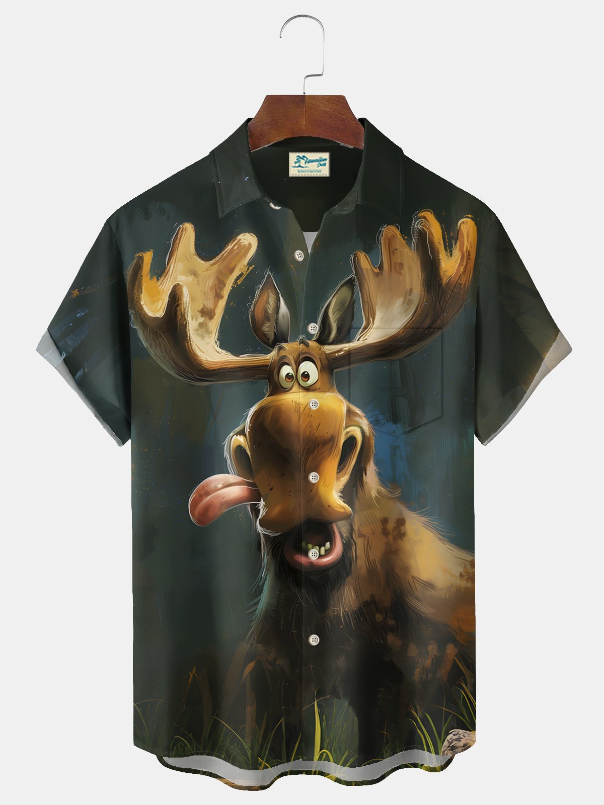 Royaura® Beach Resort Men's Hawaiian Shirt Deer Print Pocket Camping Shirt Big Tall