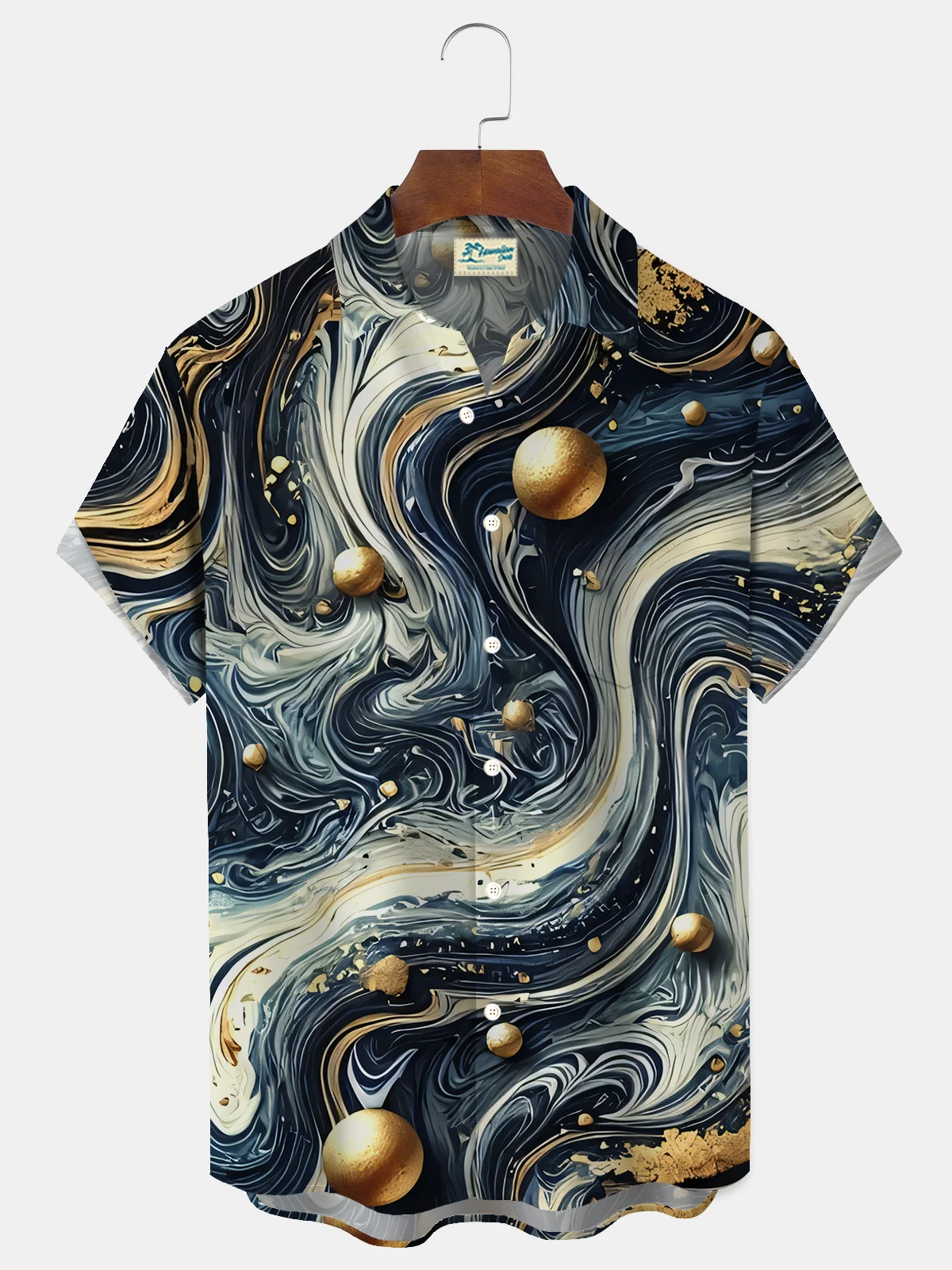 Royaura® Retro Abstract Art Gradient Print Men's Button Pocket Short Sleeve Shirt Big & Tall