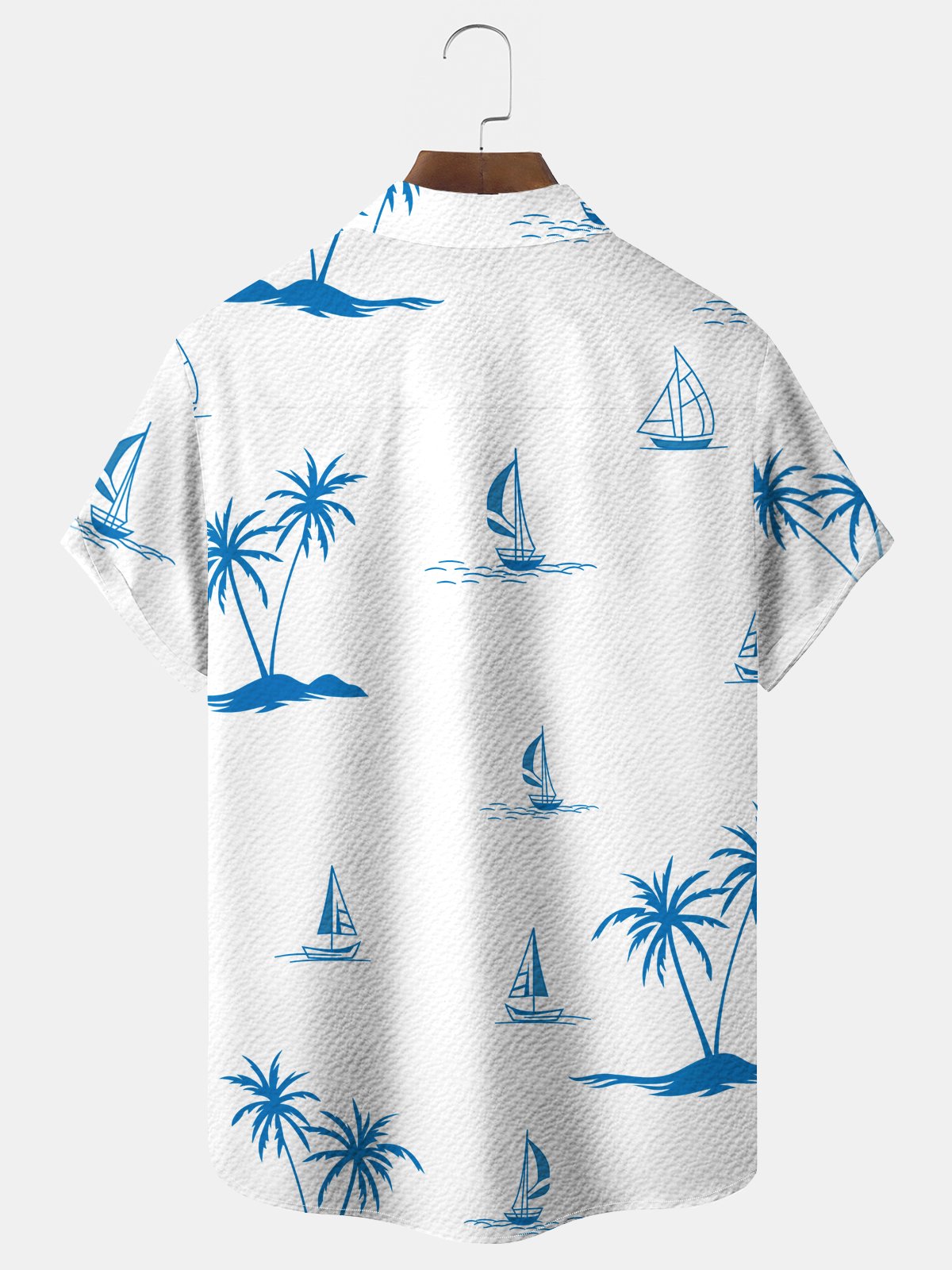 Royaura® Beach Resort Men's Hawaiian Shirt Coconut Tree Sailboat Print Wrinkle Free Seersucker Stretch Pocket Camping Shirt Big Tall