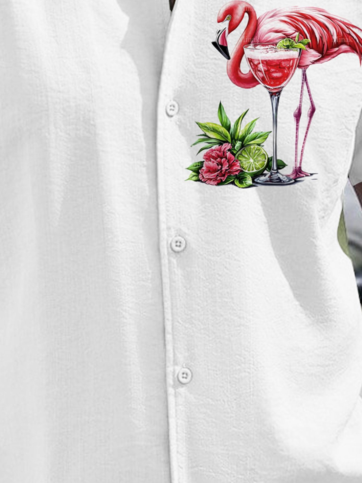 Royaura® Hawaiian Flamingo Cocktail Print Men's Button Pocket Short Sleeve Shirt Big & Tall