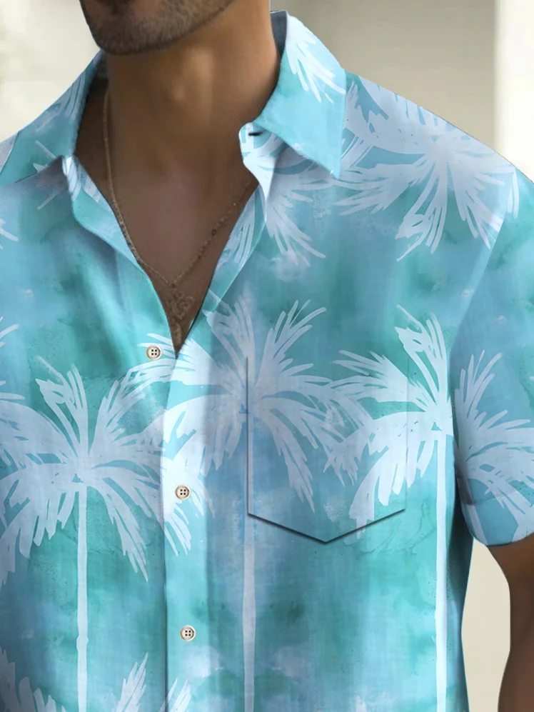 Royaura® Beach Resort Men's Hawaiian Shirt Gradient Coconut Tree Print Pocket Camping Shirt Big Tall