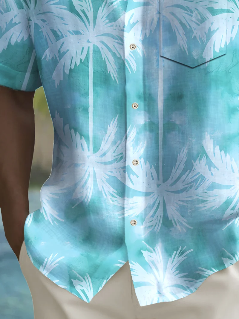 Royaura® Beach Resort Men's Hawaiian Shirt Gradient Coconut Tree Print Pocket Camping Shirt Big Tall