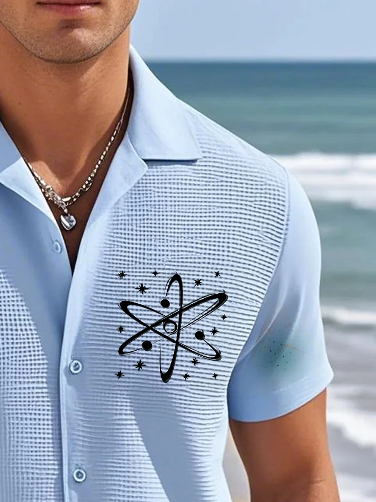 Royaura® Retro Geometric Atom Graphic Print Men's Button Pocket Short Sleeve Shirt Big & Tall