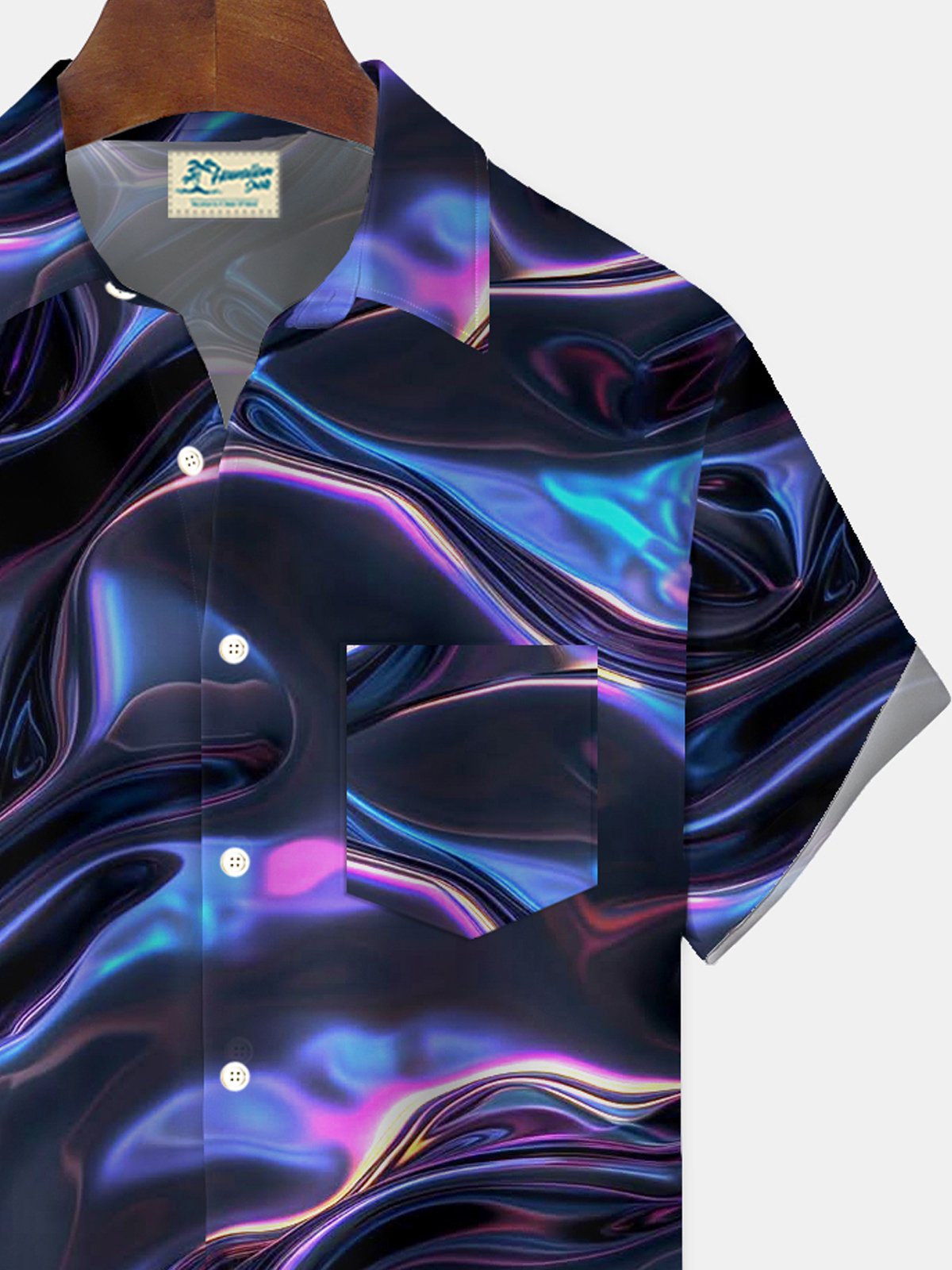 Royaura® Retro Abstract Art Ripple Print Men's Button Pocket Short Sleeve Shirt Big & Tall