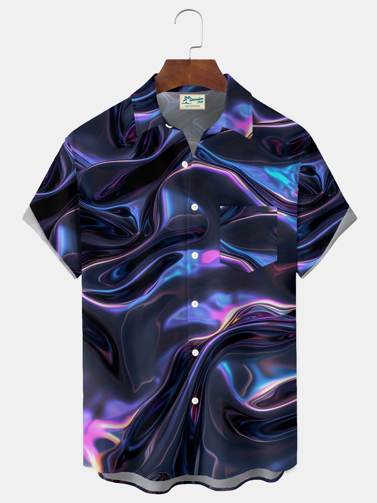 Royaura® Retro Abstract Art Ripple Print Men's Button Pocket Short Sleeve Shirt Big & Tall