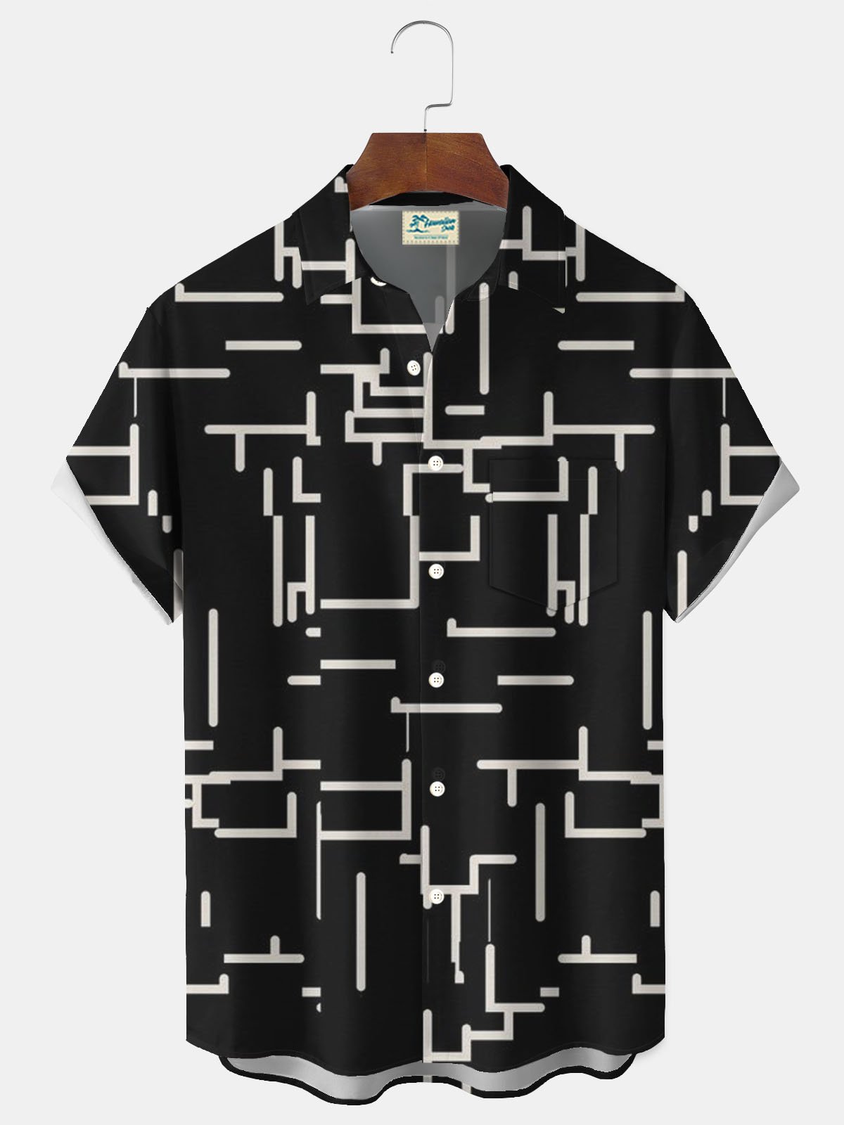 Royaura® Retro Geometric Line Print Men's Button Pocket Short Sleeve Shirt Big & Tall