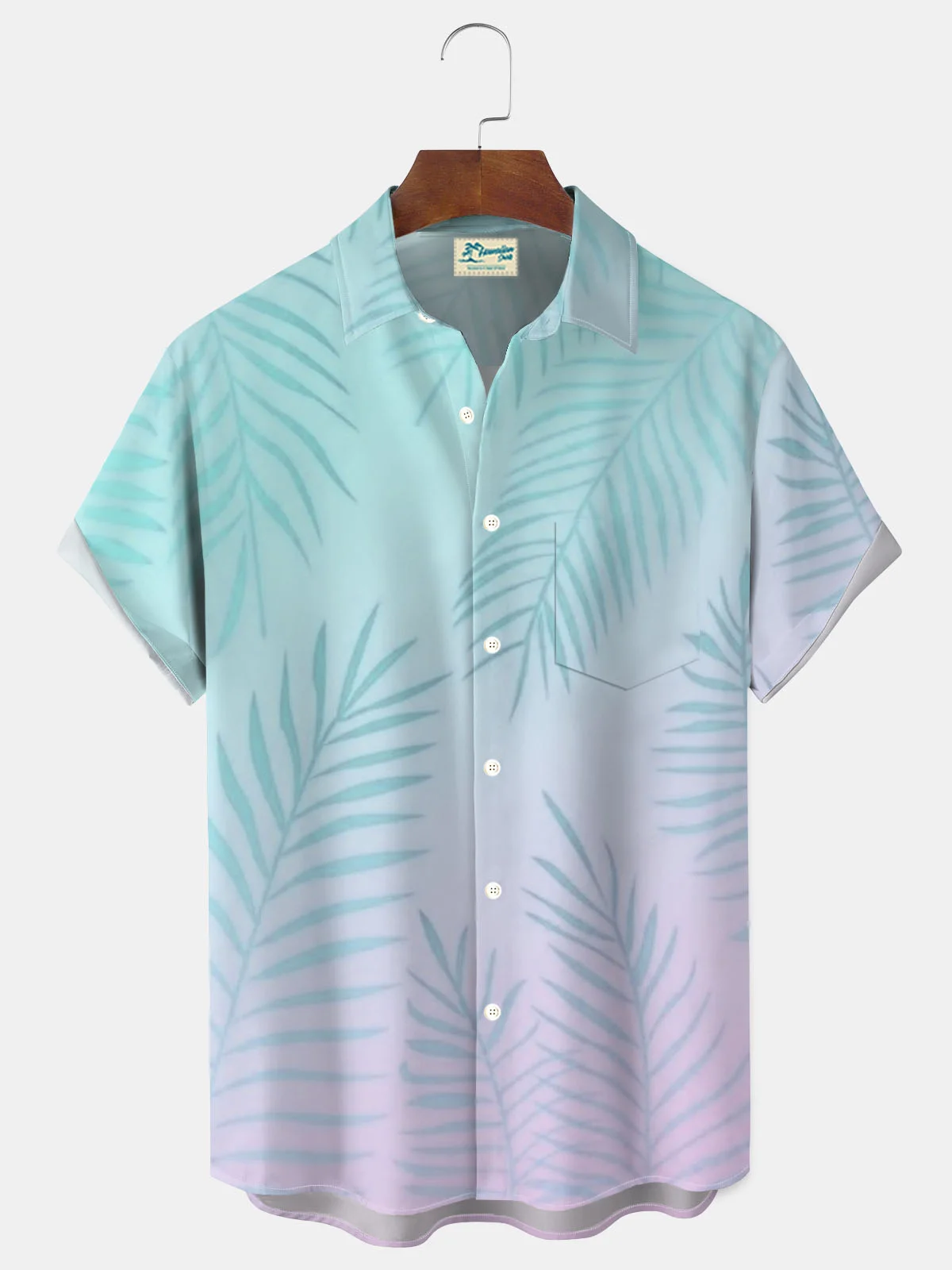 Royaura® Hawaiian Gradient Plant Leaf Print Men's Button Pocket Short Sleeve Shirt Big & Tall