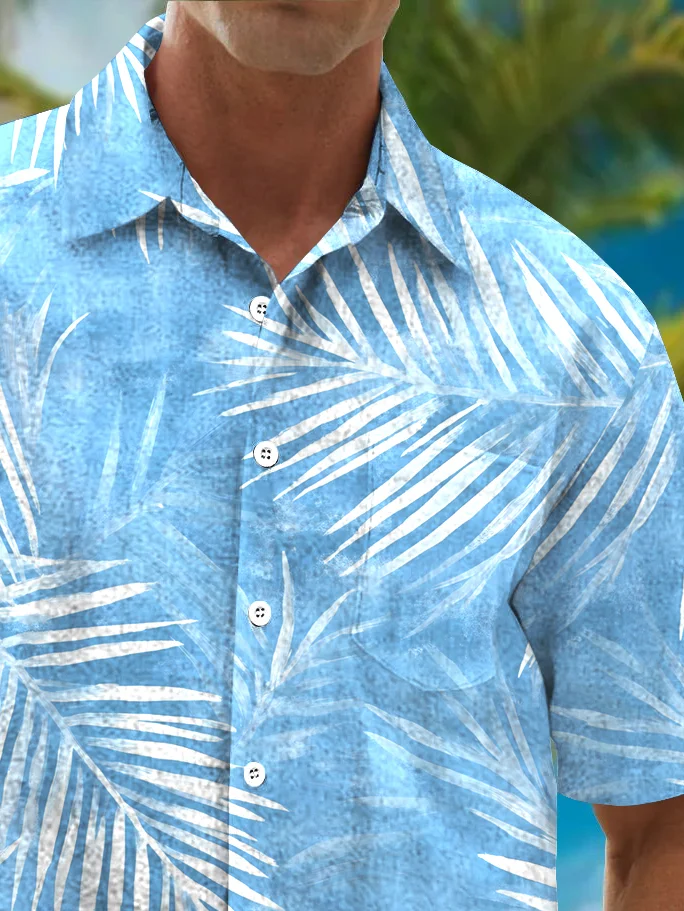 Royaura® Beach Resort Men's Hawaiian Shirt Gradient Palm Leaves Print Pocket Camping Shirt Big Tall