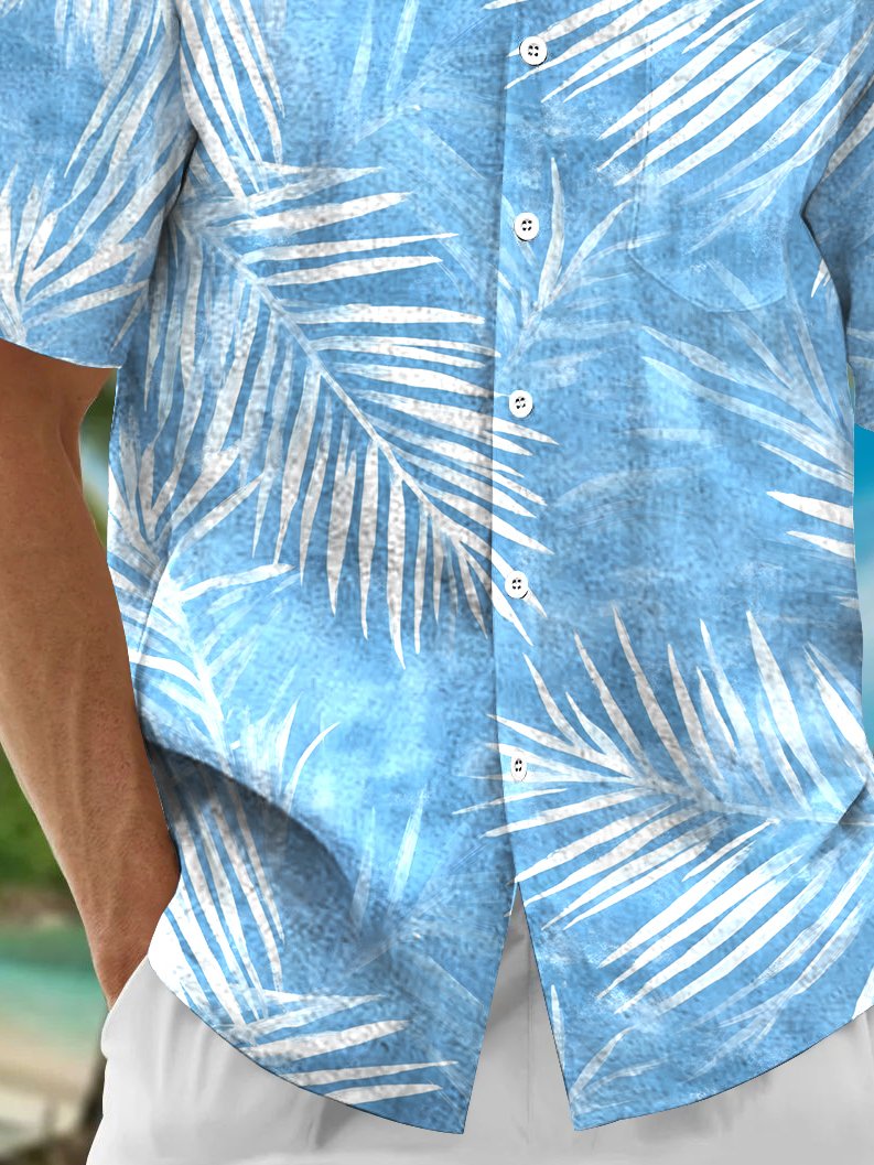 Royaura® Beach Resort Men's Hawaiian Shirt Gradient Palm Leaves Print Pocket Camping Shirt Big Tall