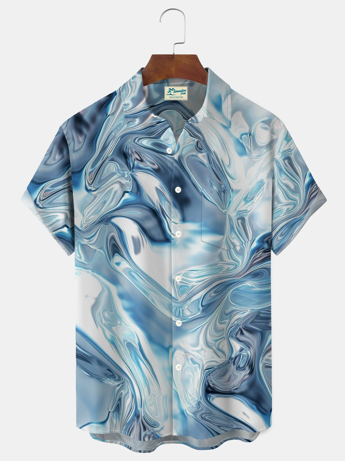 Royaura® Retro Abstract Art Gradient Print Men's Button Pocket Short Sleeve Shirt Big & Tall