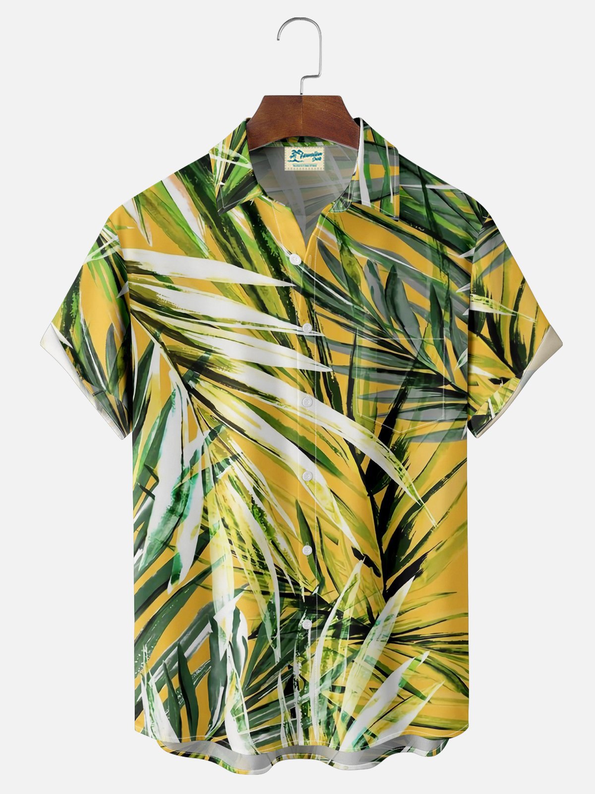 Royaura® Hawaiian Plant Leaf Print Men's Button Pocket Short Sleeve Shirt Big & Tall