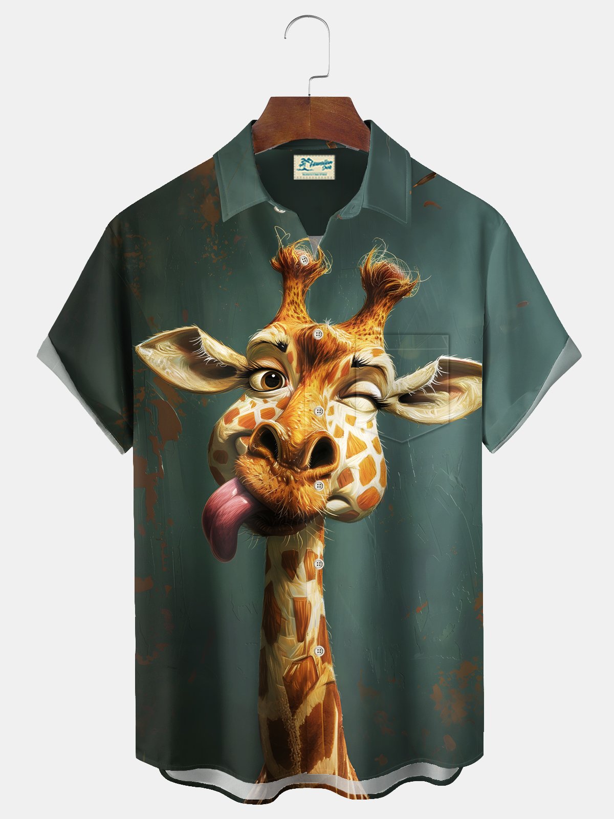 Royaura® Beach Resort Men's Hawaiian Shirt Giraffe Print Pocket Camping Shirt Big Tall