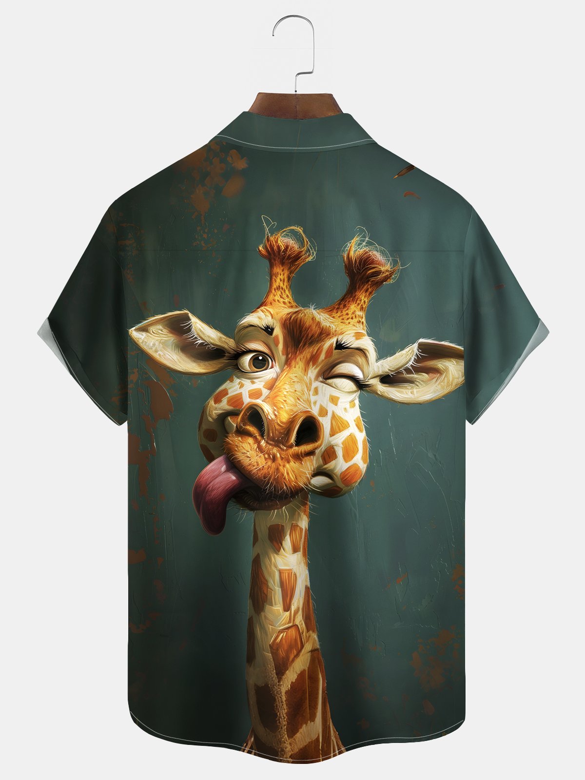 Royaura® Beach Resort Men's Hawaiian Shirt Giraffe Print Pocket Camping Shirt Big Tall