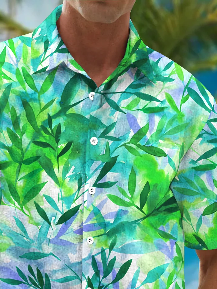 Royaura® Beach Resort Men's Hawaiian Shirt Gradient Plant Print Pocket Camping Shirt Big Tall