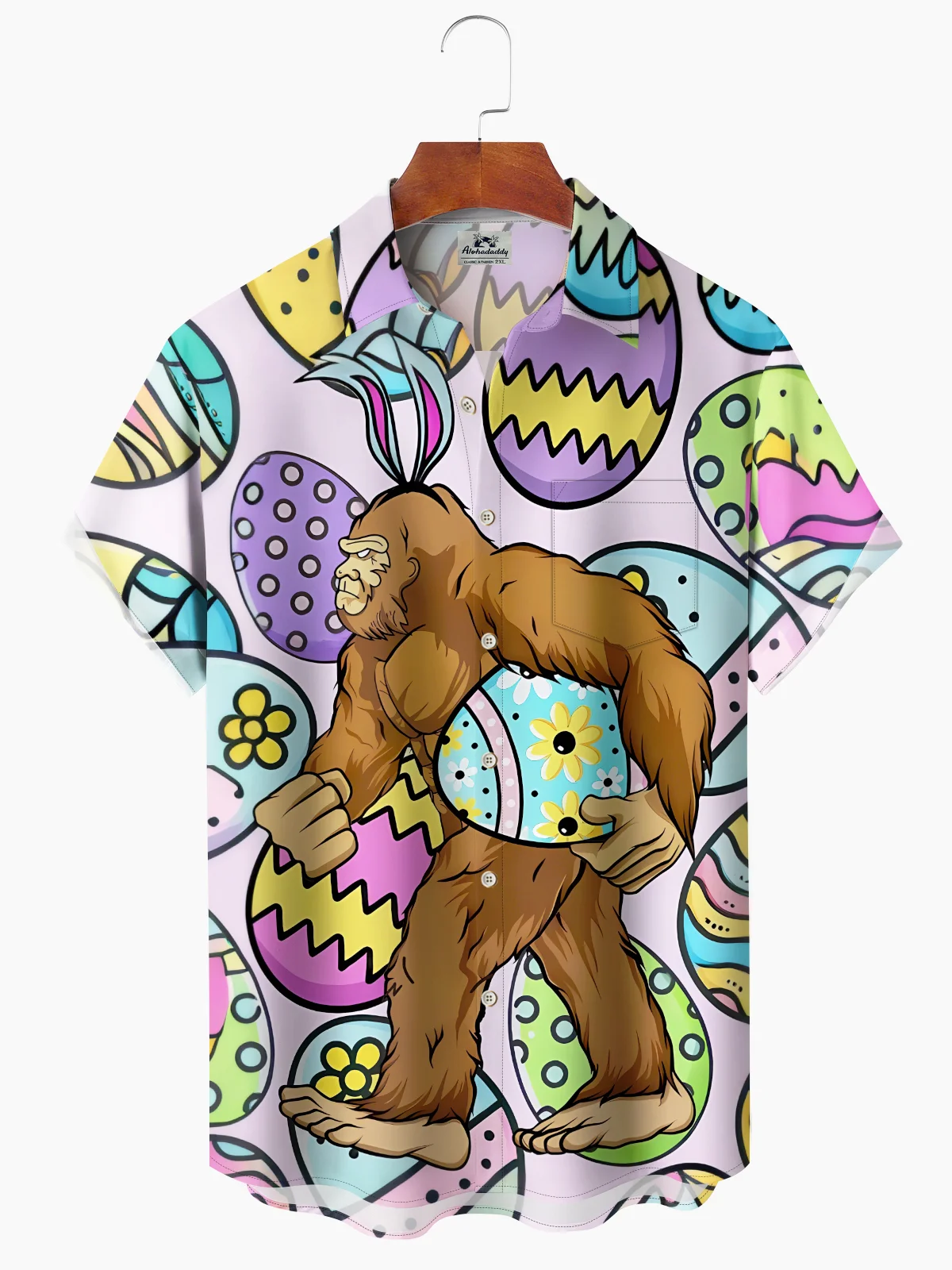 Alohadaddy Hawaii Resort Style Easter Walking Bigfoot Pocket Button Stretch Large Size Men's T-Shirt