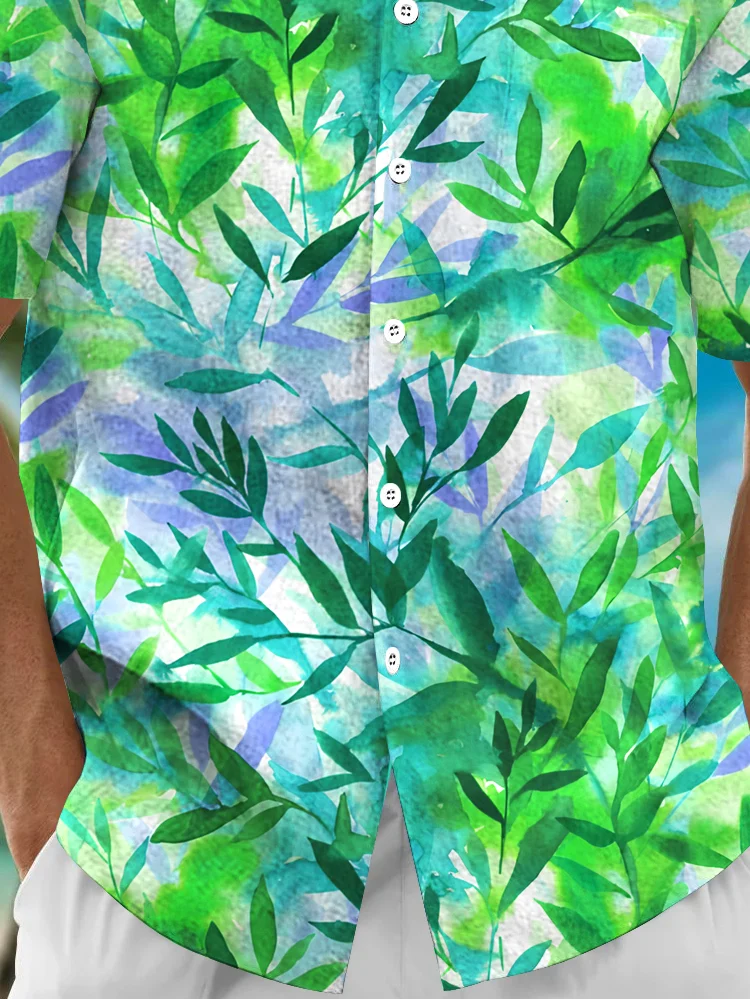 Royaura® Beach Resort Men's Hawaiian Shirt Gradient Plant Print Pocket Camping Shirt Big Tall