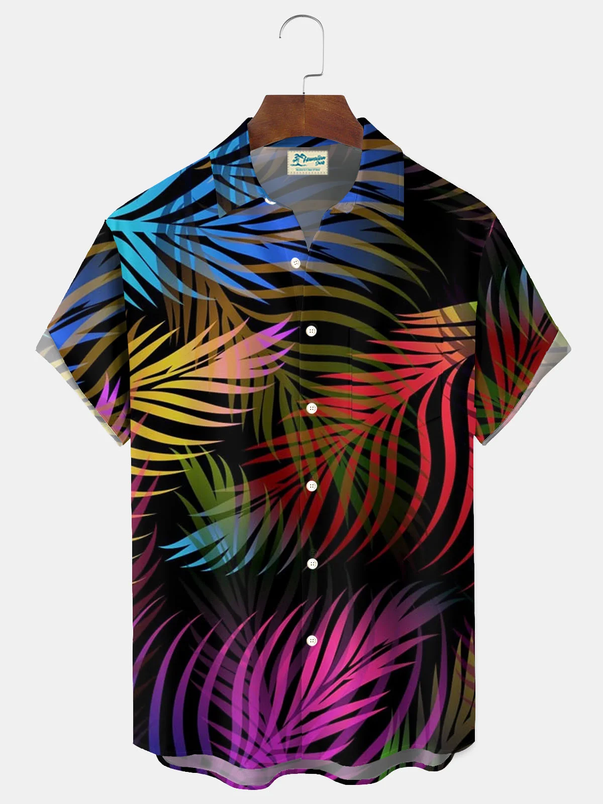 Royaura® Hawaiian Flora Gradient Print Men's Button Pocket Short Sleeve Shirt Big & Tall