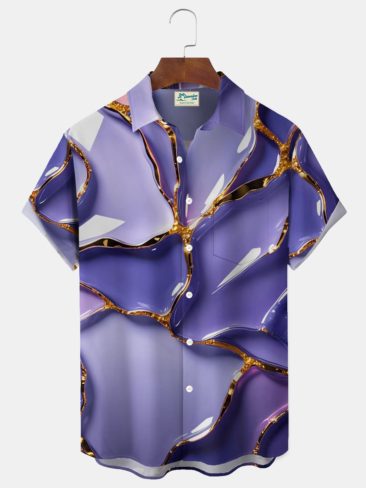 Royaura® Retro Abstract Art Gradient Print Men's Button Pocket Short Sleeve Shirt Big & Tall