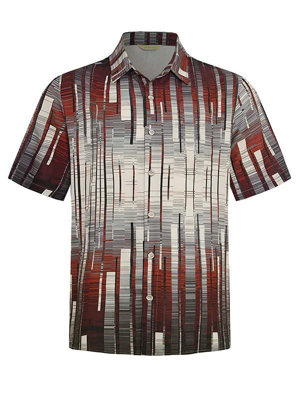 Royaura® Retro Geometric Texture 3D Print Men's Button Pocket Short Sleeve Shirt Big & Tall