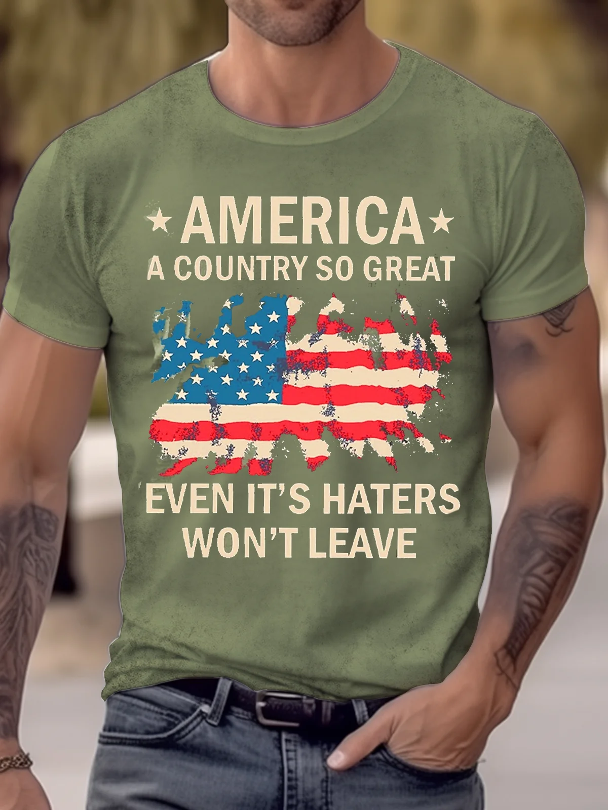 Royaura® Independence Day Flag Print Men's Short Sleeve T-Shirt Big & Tall