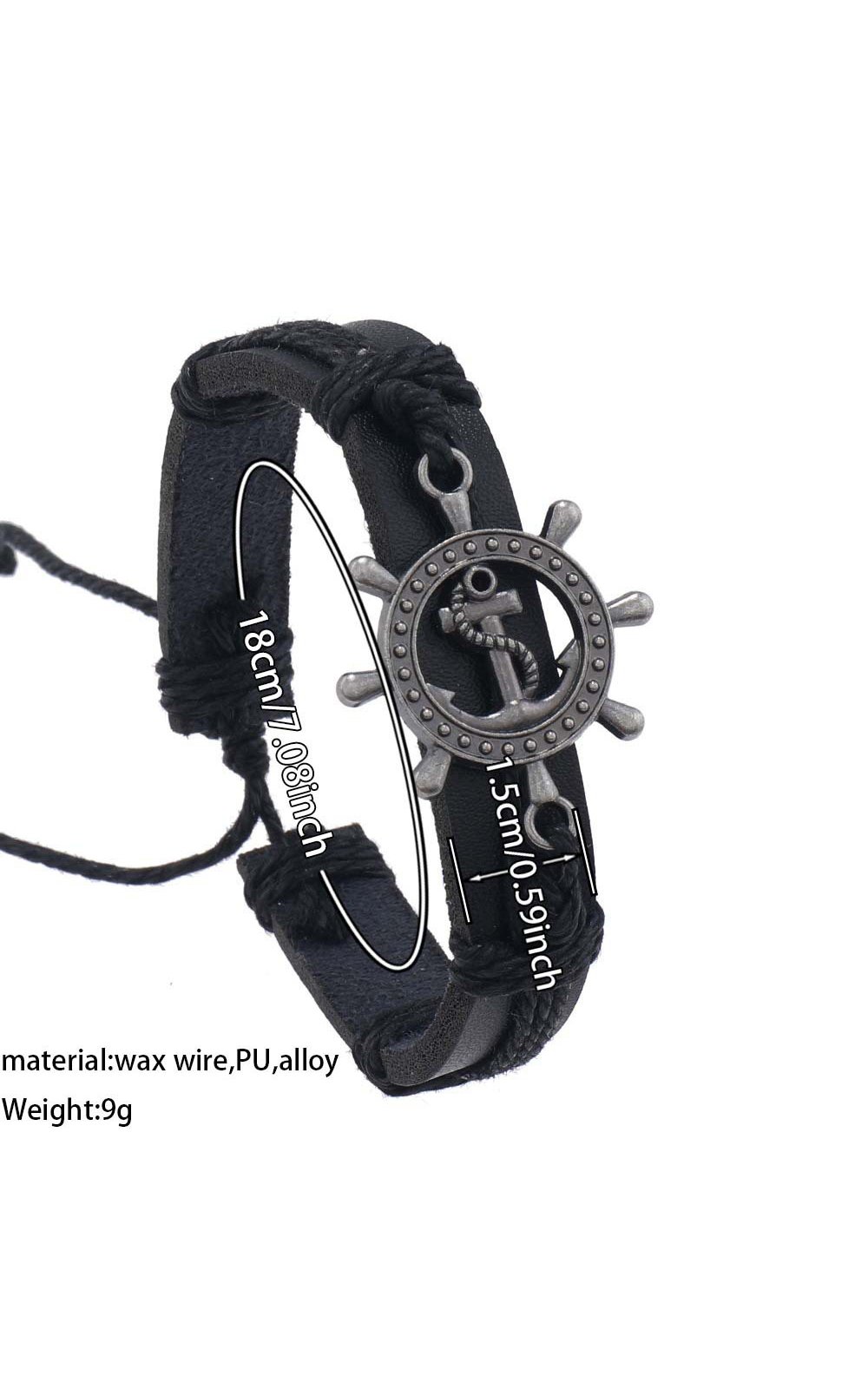 Royaura® Vintage Leather Rudder Simple Punk Style Black Braided Bracelet