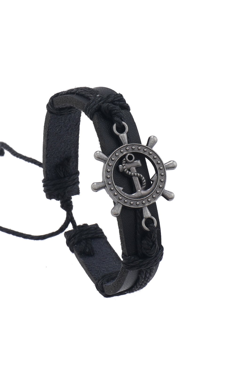 Royaura® Vintage Leather Rudder Simple Punk Style Black Braided Bracelet