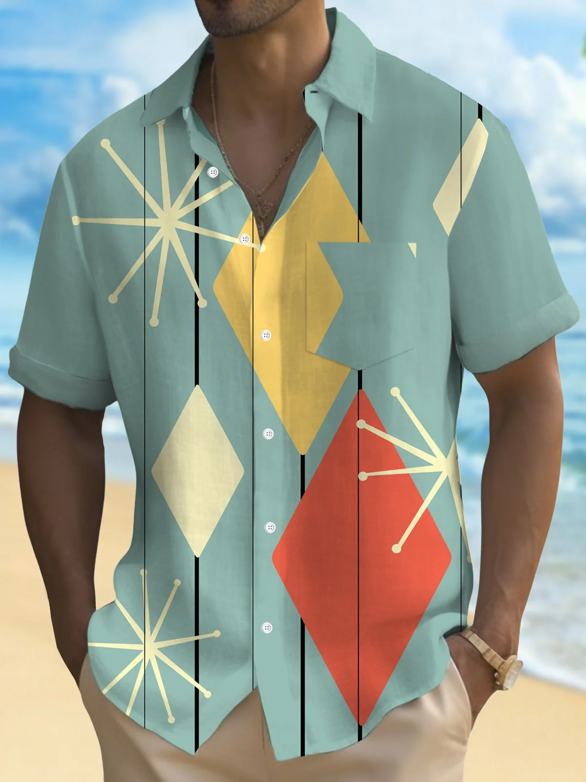 Men's Fashion Casual Geometry Striped Hawaiian Shirts & Tops