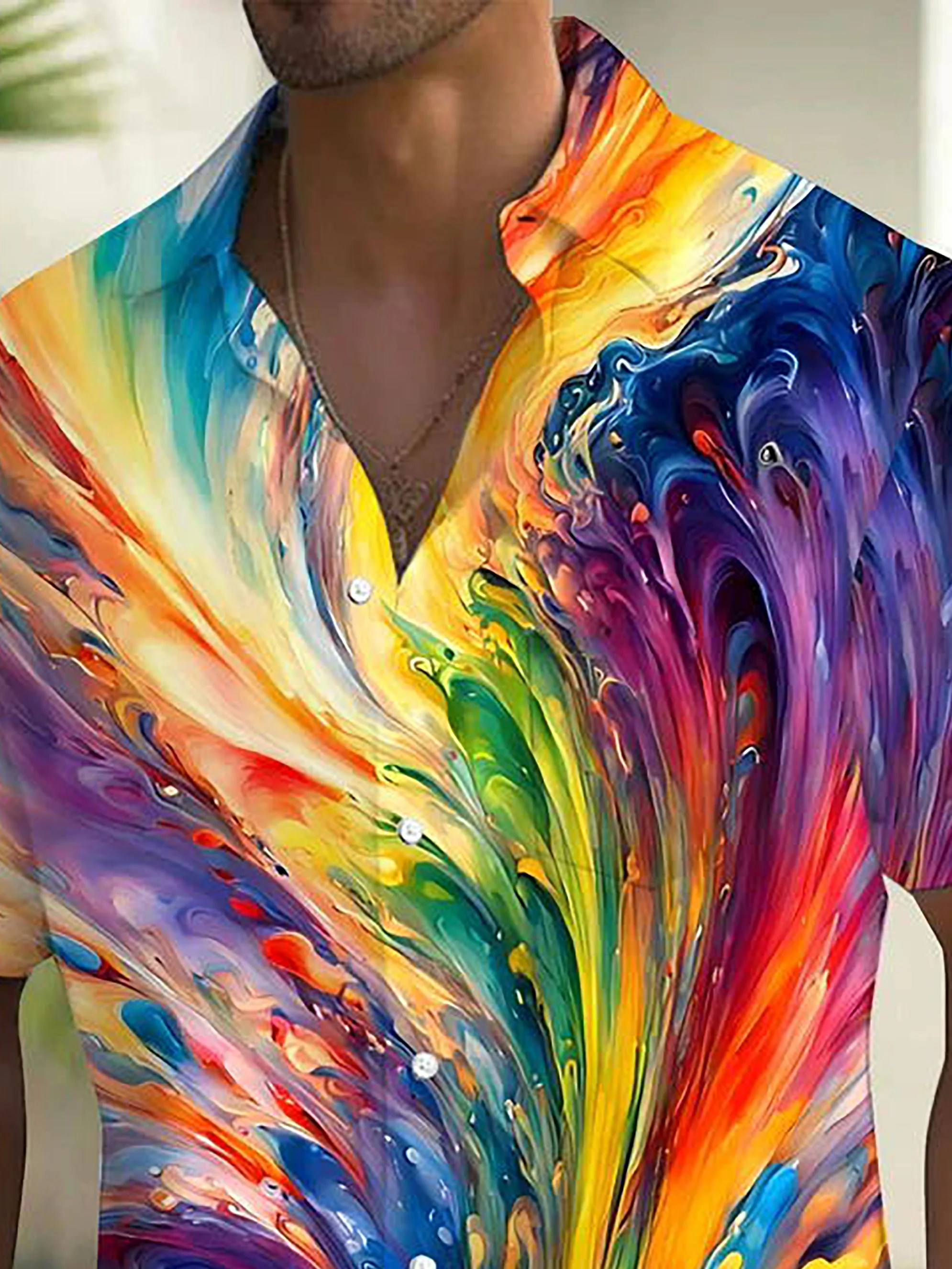 Royaura® Vintage Gradient Art Print Men's Button Pocket Hawaiian Shirt Big Tall