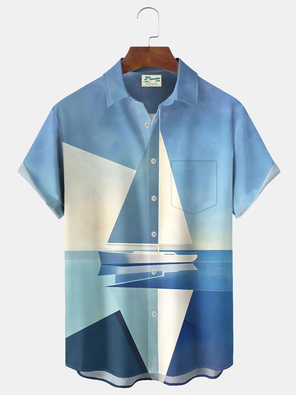 Royaura® Beach Resort Men's Hawaiian Shirt Geometric Sailing Ship Print Pocket Camping Shirt Big Tall