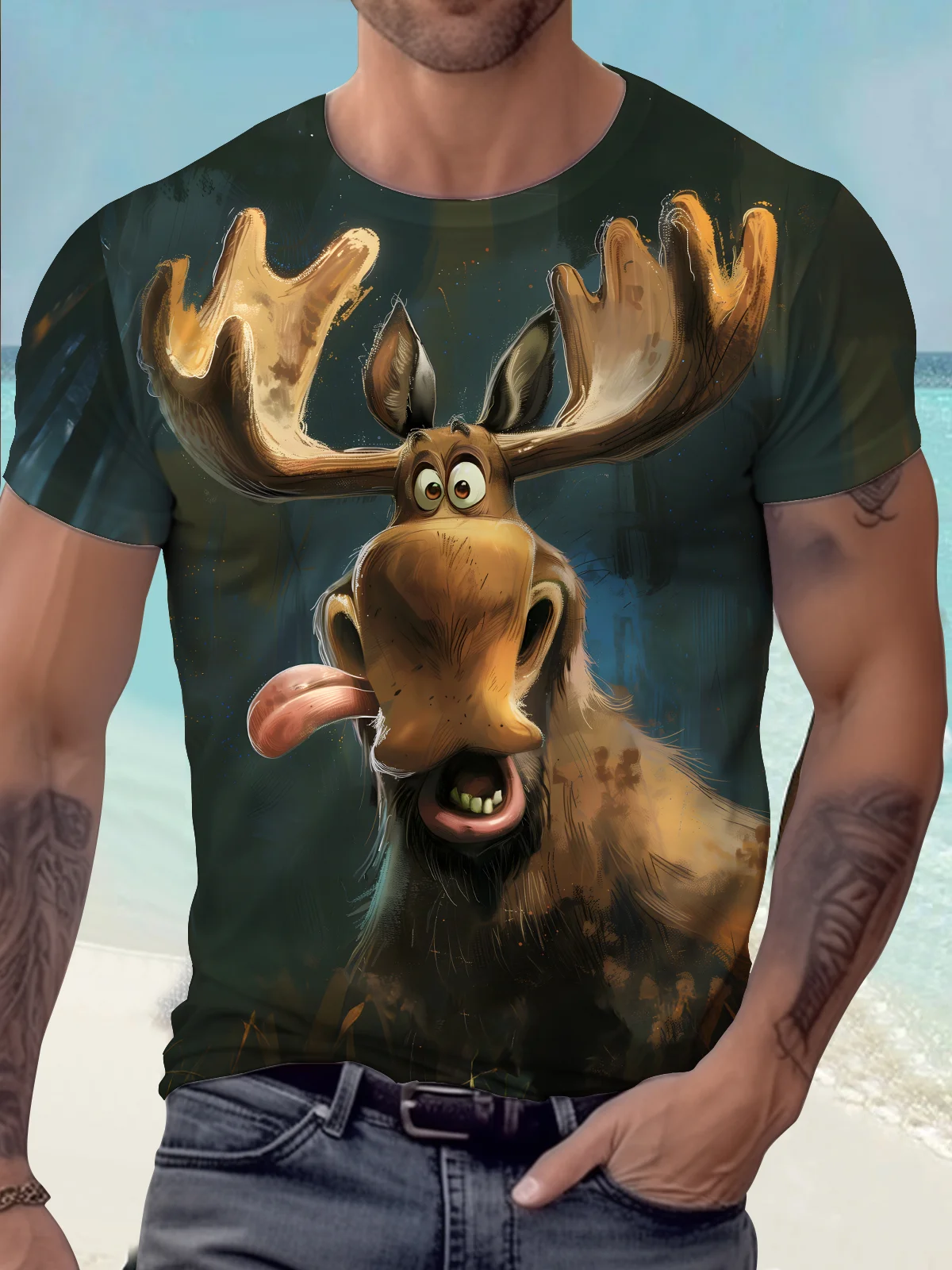 Royaura® Vintage Men's Elk Print T-Shirt