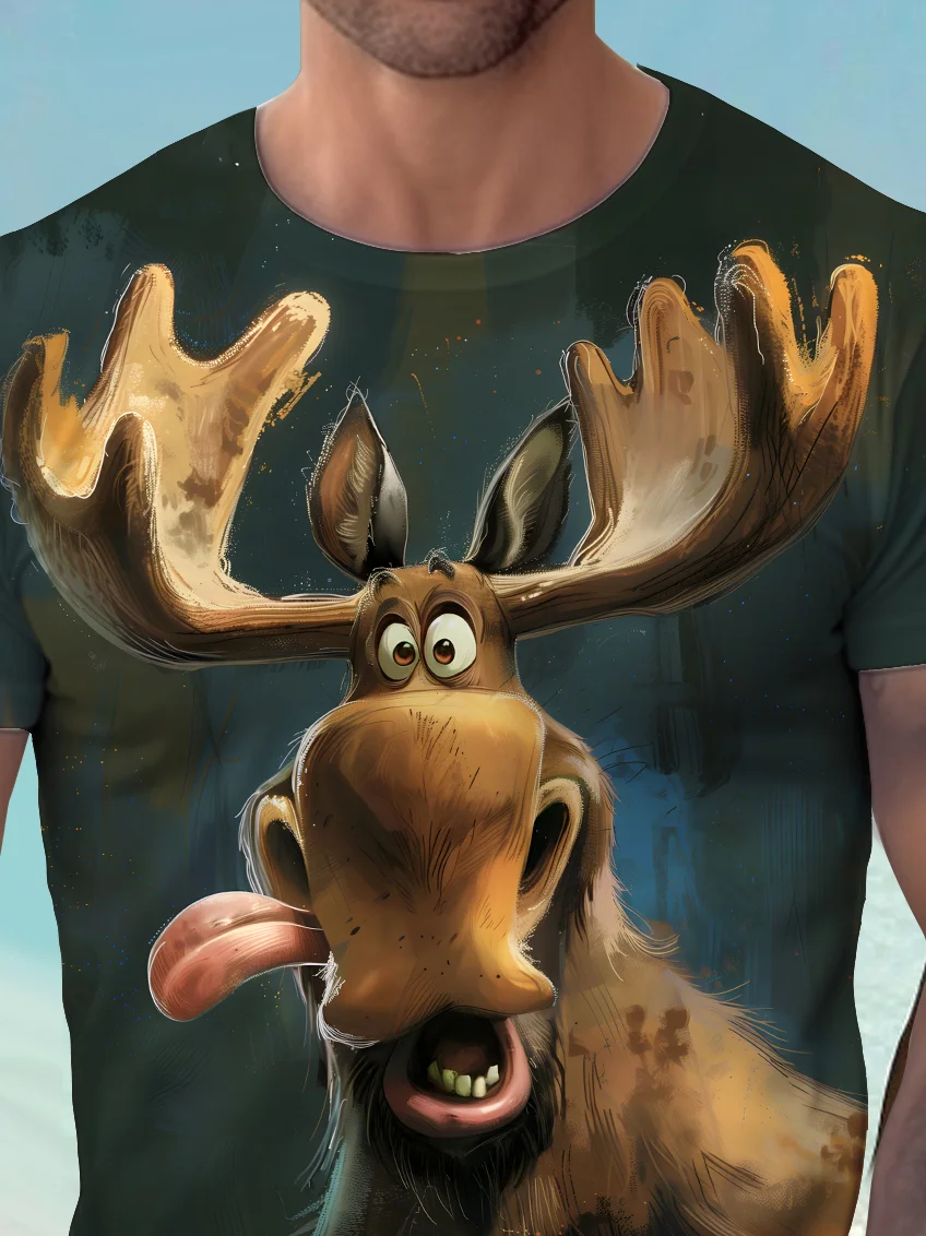 Royaura® Vintage Men's Elk Print T-Shirt