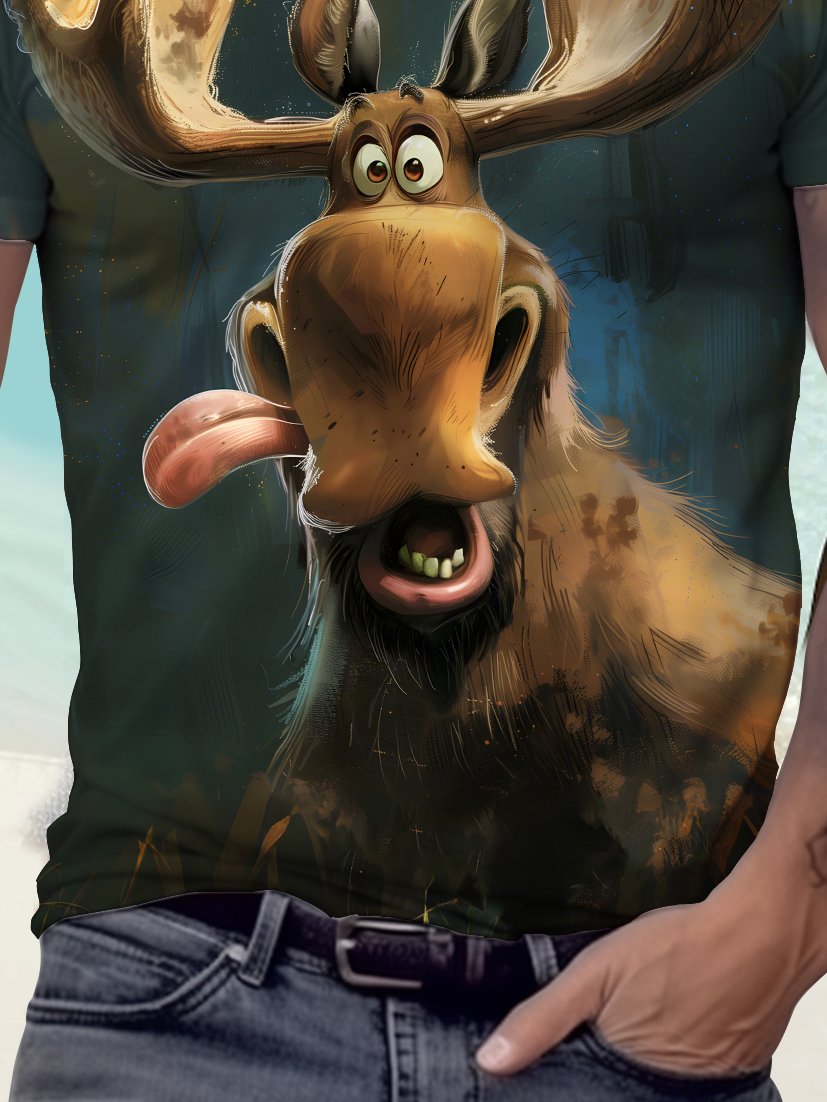 Royaura® Vintage Men's Elk Print T-Shirt