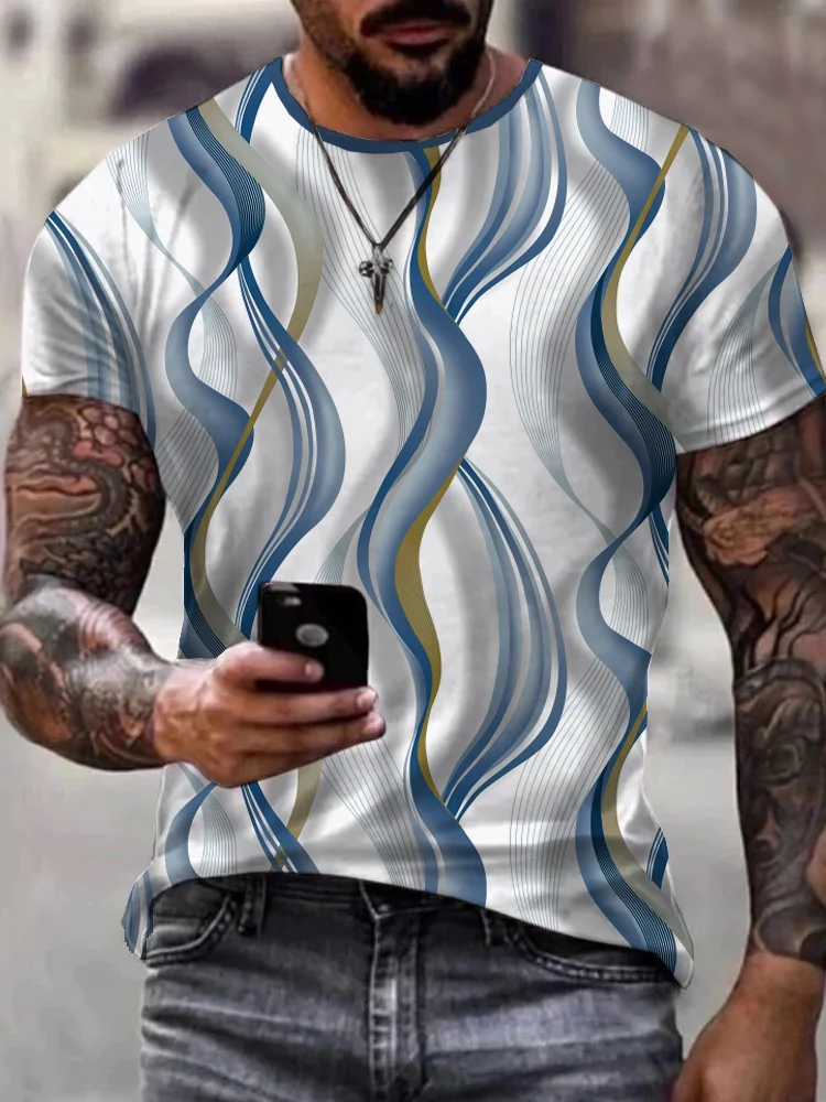 Royaura® Gradient Geometric Abstract Art Print Men's Round Neck Short Sleeve T-Shirt Big & Tall