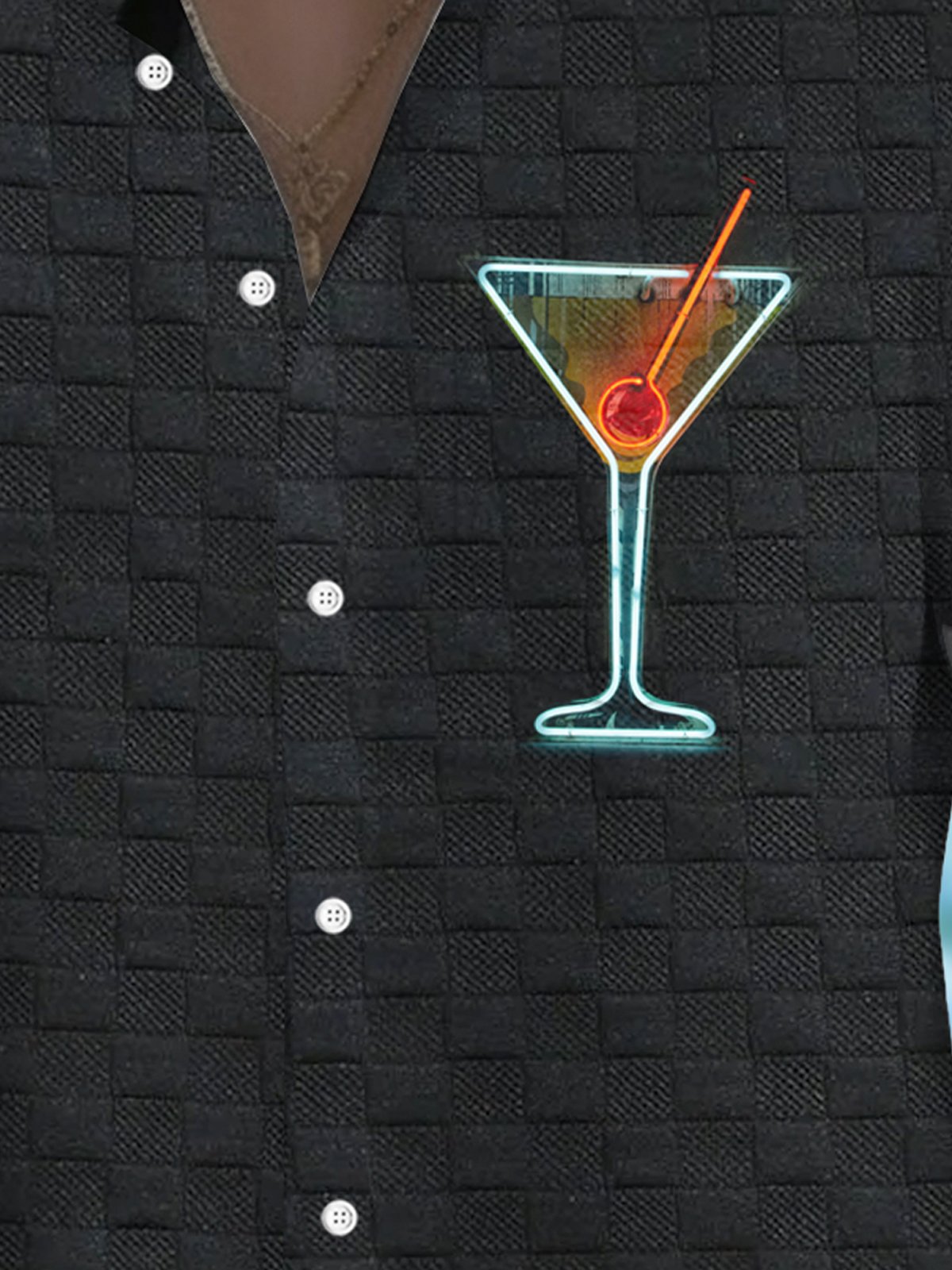 Royaura® Retro Cocktail Waffle Print Men's Button Pocket Short Sleeve Shirt Big & Tall