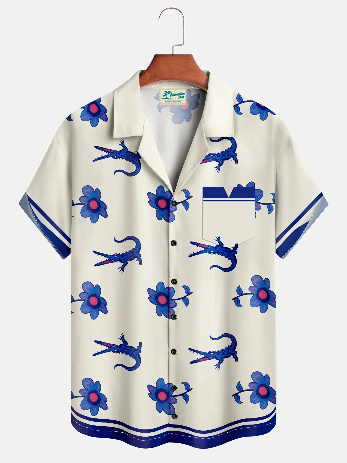 Royaura® Hawaiian Floral Crocodile Print Men's Button Pocket Casual Hawaiian Shirt Big Tall