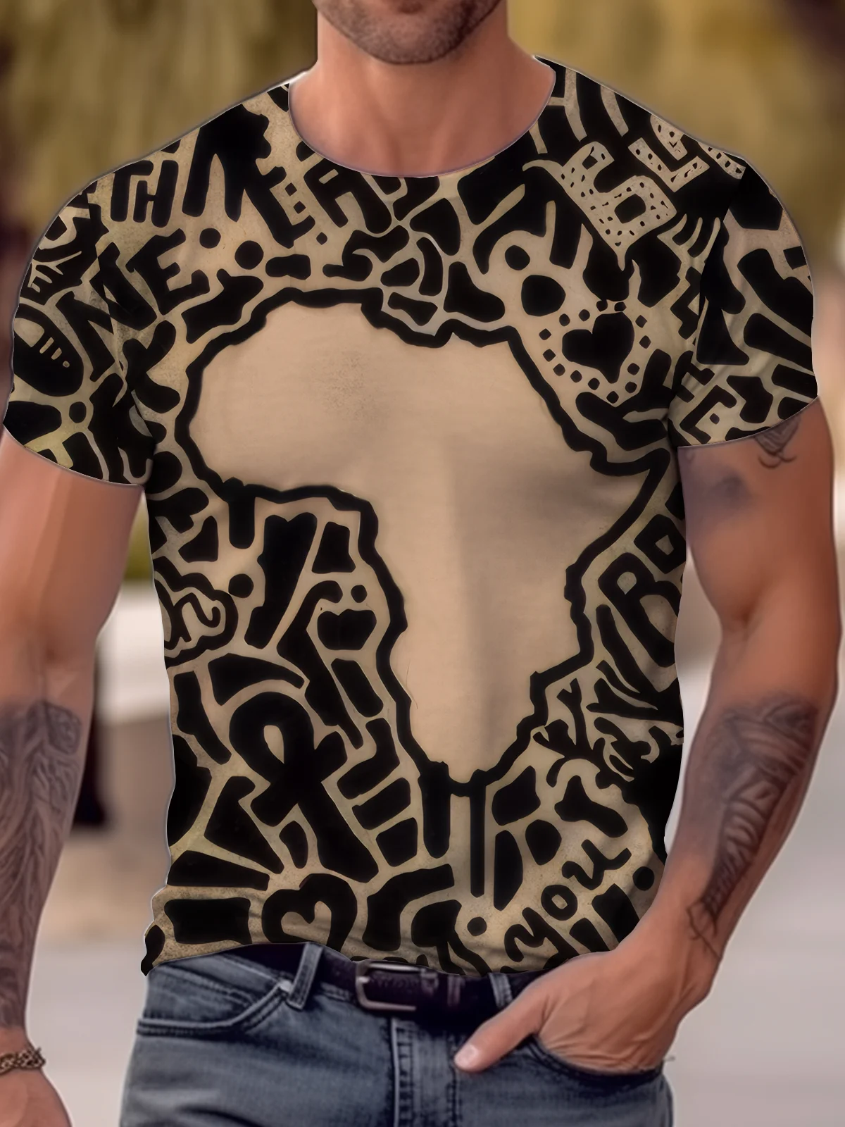 Royaura® Basic Men's Letter Map Print T-Shirt