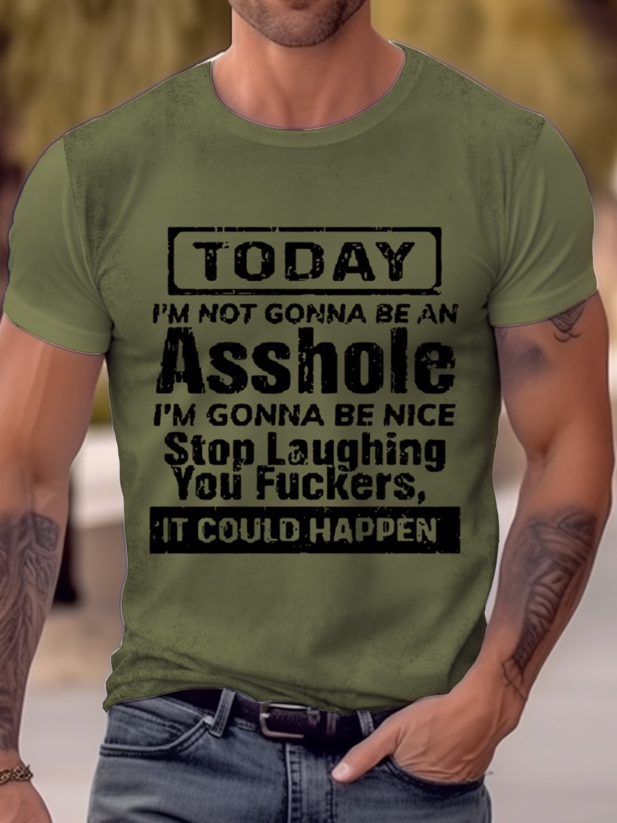 Royaura® Basic Men's Letter Print T-Shirt,TODAY I'M NOT GONNA BE...