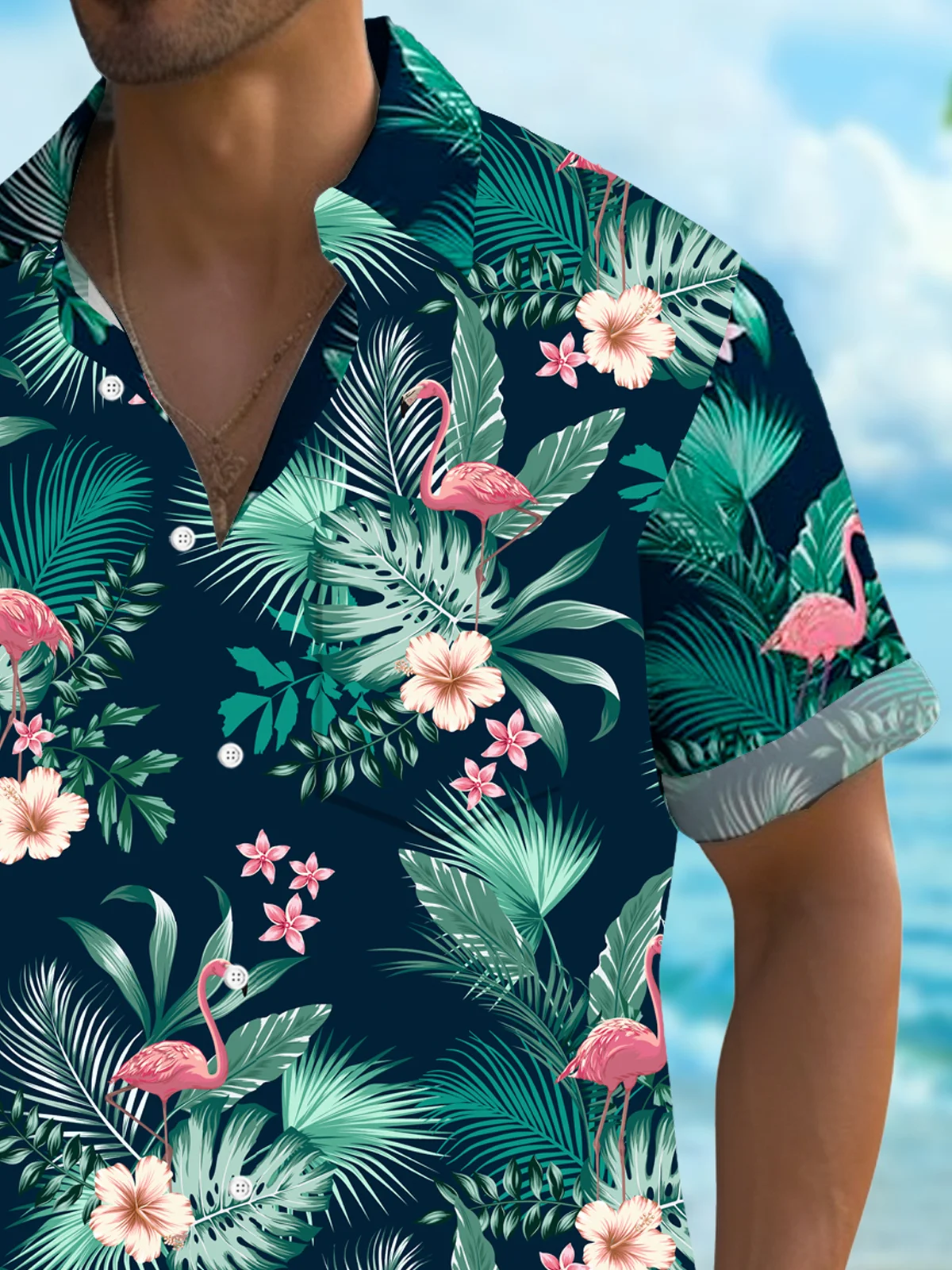 Royaura® Hawaiian Tropical Hawaiian Flower  Print Men's Lapel Button Pocket Short Sleeve Shirt Big & Tall