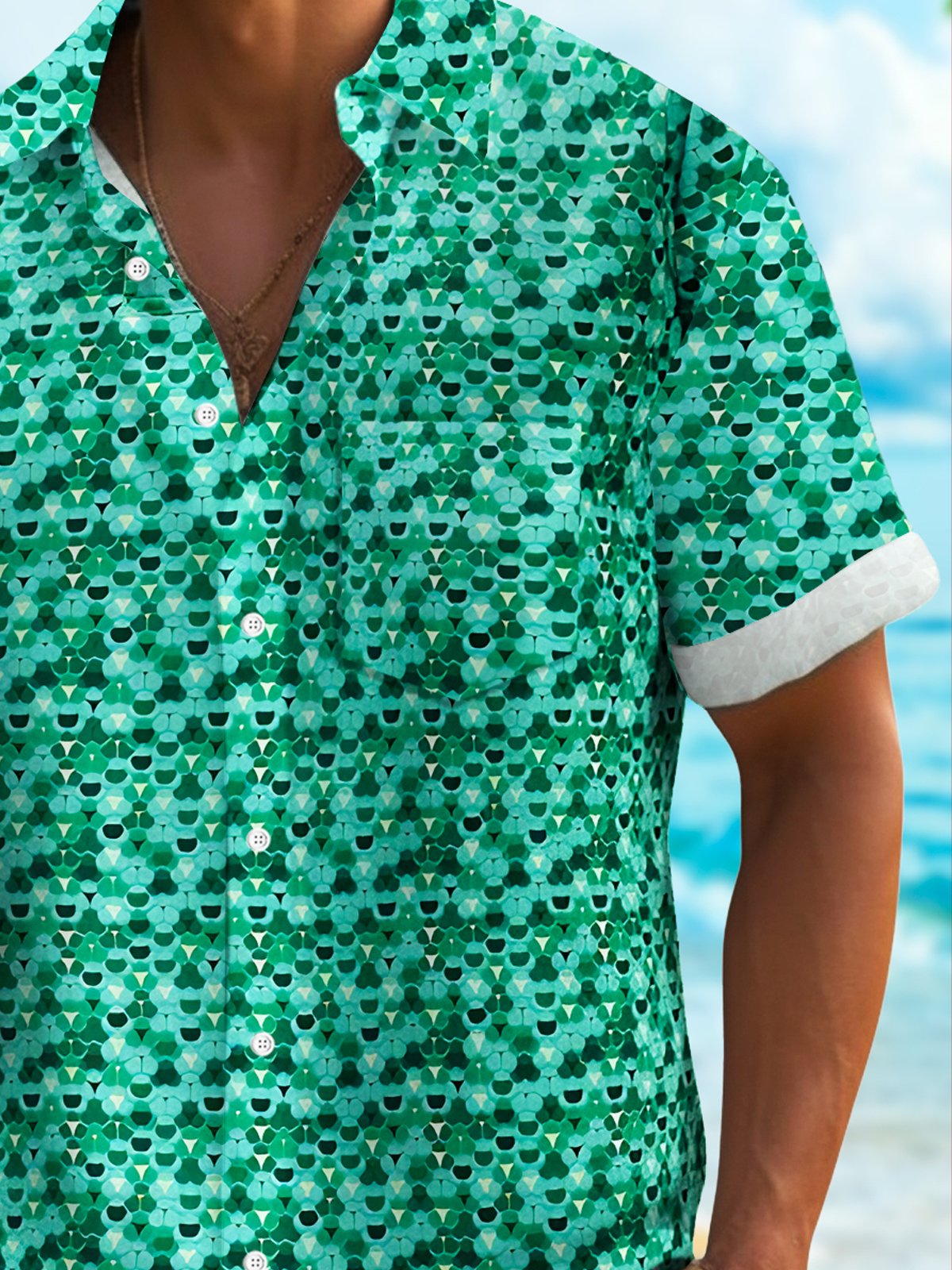 Royaura® Hawaiian Tropical Hawaiian Polka Dots Print Men's Lapel Button Pocket Short Sleeve Shirt Big & Tall