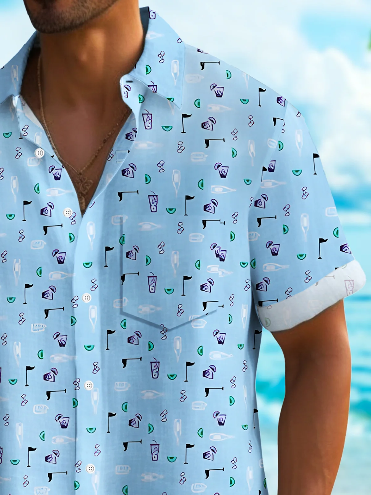 Royaura® Hawaiian Tropical Hawaiian Camouflage Print Men's Lapel Button Pocket Short Sleeve Shirt Big & Tall