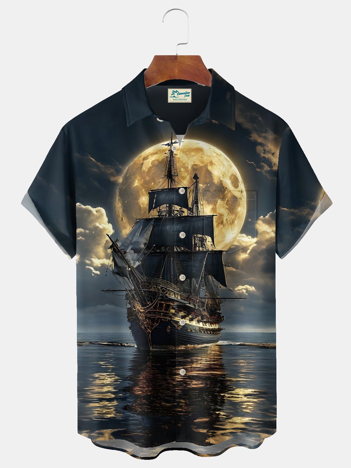 Royaura® Beach Resort Men's Hawaiian Shirt Nautical Sailing Ship Print Pocket Camping Shirt Big Tall