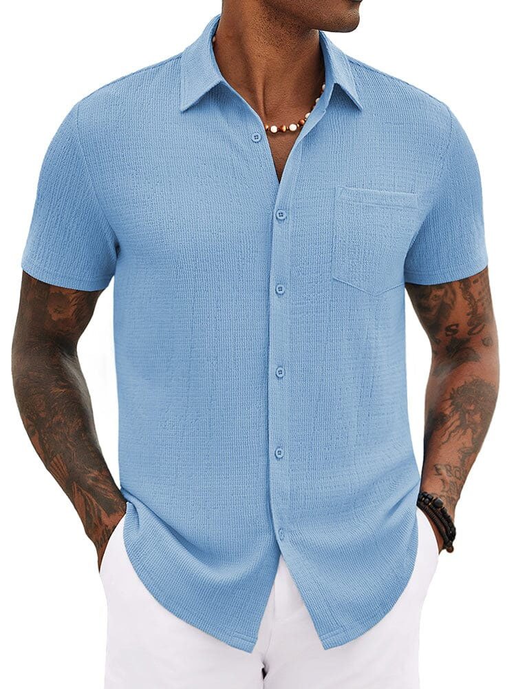 Royaura® Casual Basic Seersucker Print Men's Button Pocket Short Sleeve Shirt Big & Tall