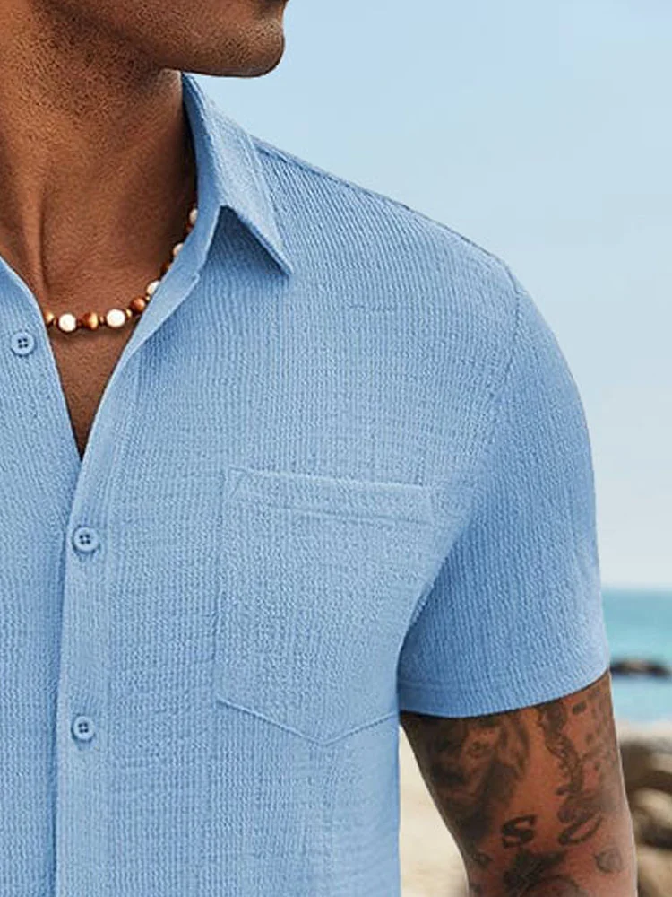 Royaura® Casual Basic Seersucker Print Men's Button Pocket Short Sleeve Shirt Big & Tall