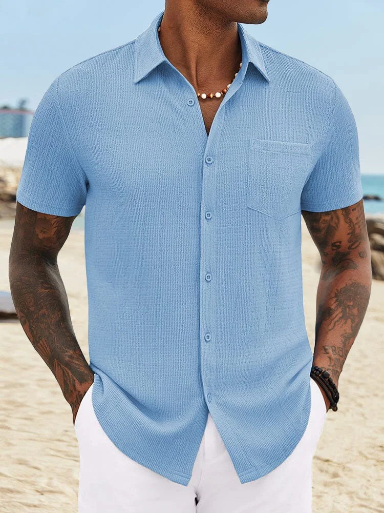 Royaura® Casual Basic Seersucker Print Men's Button Pocket Short Sleeve Shirt Big & Tall